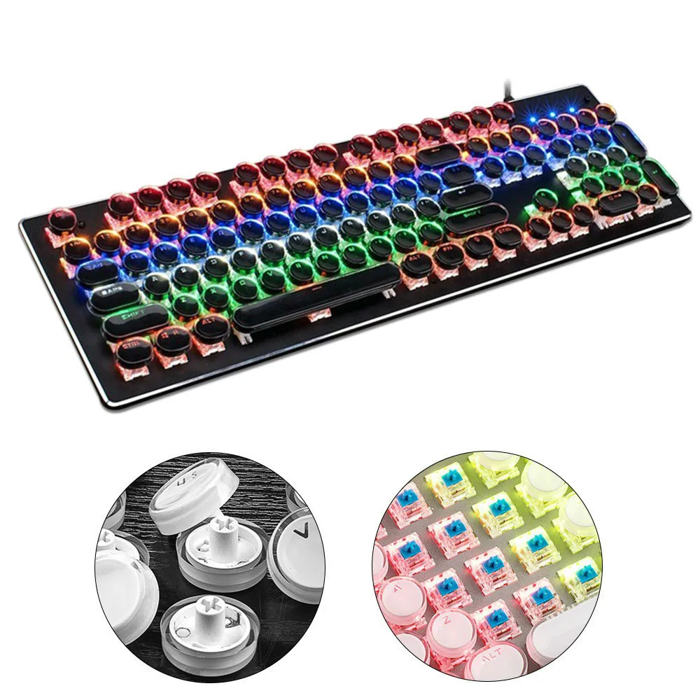 Mechanical Ergonomic QWERTY Round keycap Keys USB Wired Metal Gaming