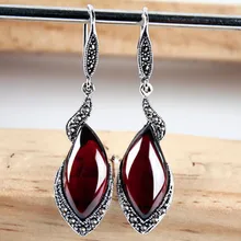 Старинные серебряные гранатовые серьги зеленый халцедонский жемчуг серьги корейские длинные серебряные ювелирные изделия женский темперамент