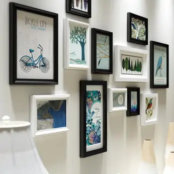 

Multi-frame decoration photo wall wood photo frame combination photo wall living room modern style minimalist wall painting
