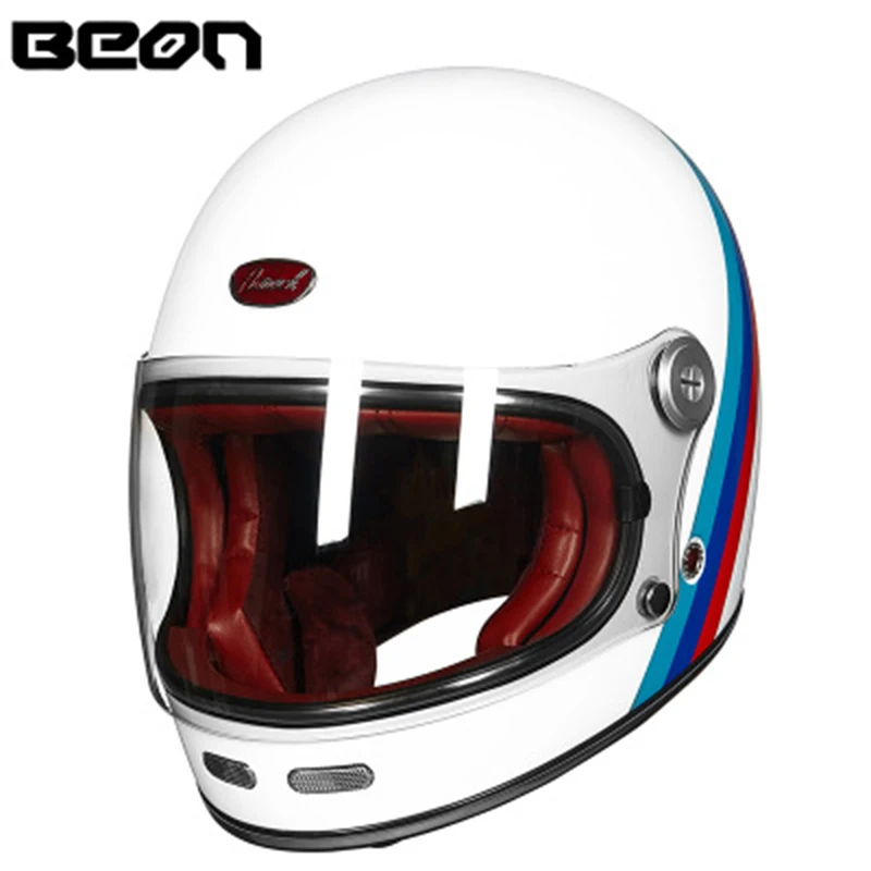 BEON Официальный магазин мотоциклетный шлем анфас спортивный шлем из углеродного волокна легкий для мужчин и женщин все сезоны - Цвет: white red blue