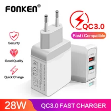 FONKEN 2 порта USB зарядное устройство Быстрая зарядка 3,0 USB адаптер 28 Вт QC3.0 QC2.0 портативное дорожное двойное USB быстрое зарядное устройство для телефона планшета