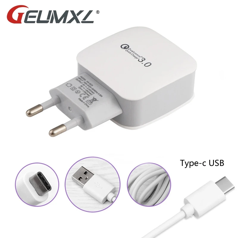 

GEUMXL 3A Quick Charge 3.0 USB C Charger + Type C Cable For Xiaomi 5 5c 5s 6 Plus Note 2 Mix LG G5 G6 Google Pixel 5X 6P S8 S9