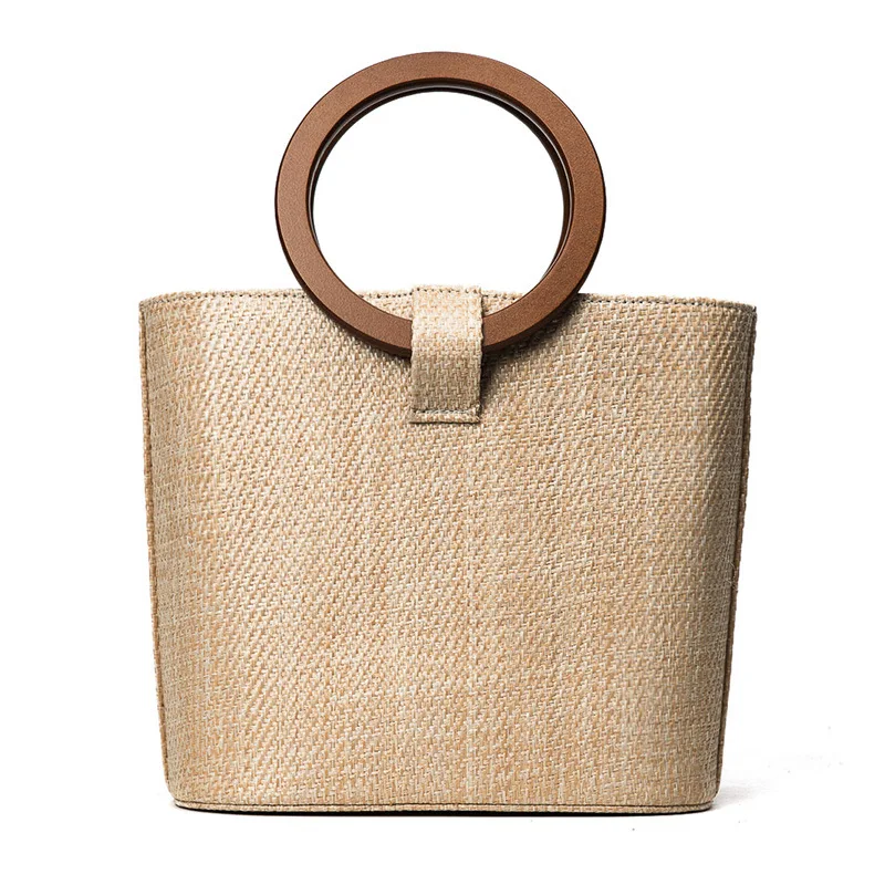 

High-end straw women's bags 2018 new European and American beach bags woven solid wood handbags with a single shoulder slant