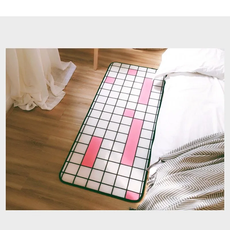 Best Pink Plaid Carpet Bedside Mattress Living Room Soft Non slip Rectangular Floor Mat
