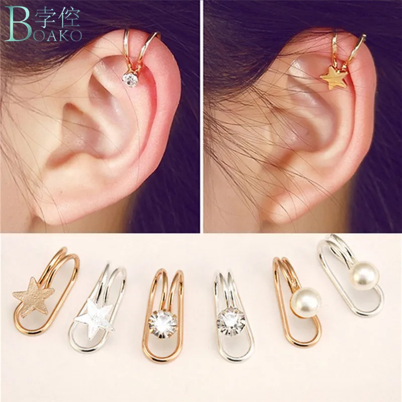 

BOAKO Brinco Ear Cuff Ear Clip Zirconia Earrings Jewelry In One Ear For Women Fashion Earing Jewelry Right Ear Accessories