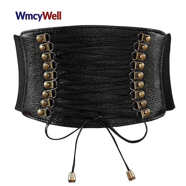 WmcyWell Women PU Leather High Waist Cincher Belt Corsets Waist ...