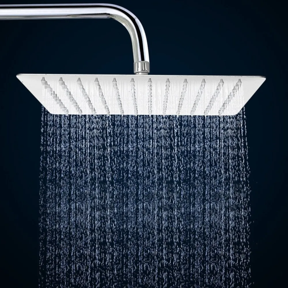 

12-inch Square Stainless Steel Head Water Saving Squar Bathroom Top Sprayer Chrome Finished Bath Showerhead Shower Faucet