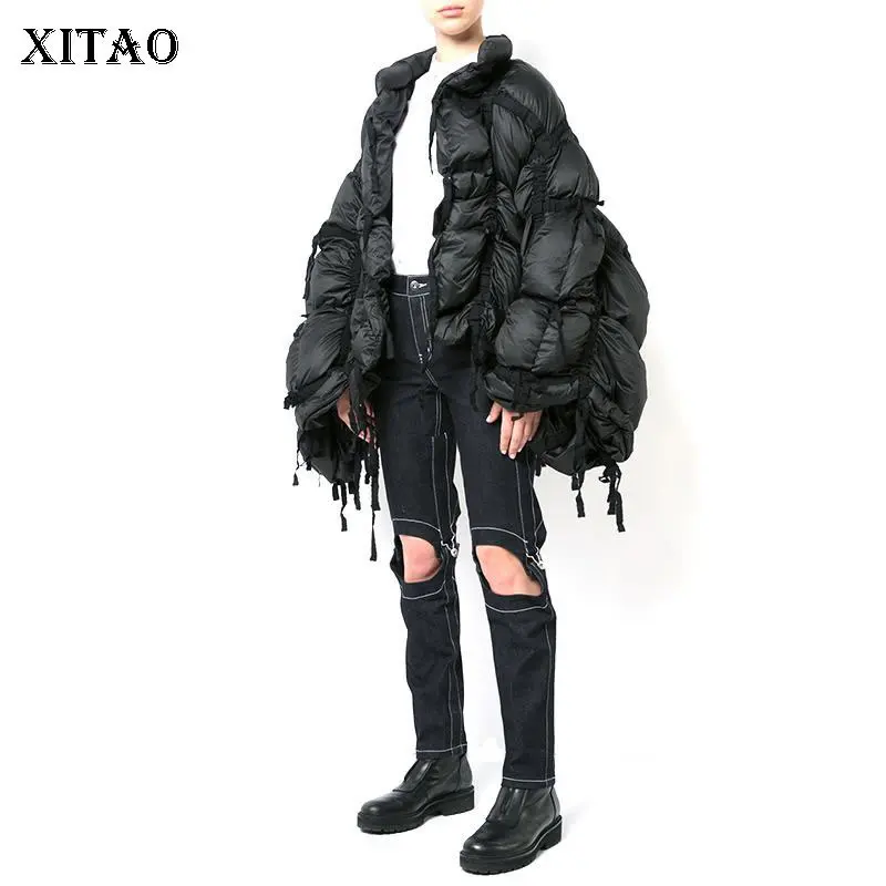 [XITAO] 2018 Winter Europe Fashion Women Stand Collar Full Sleeve Pleated White Duck Down Solid Color Thick Down Coat LYH1570