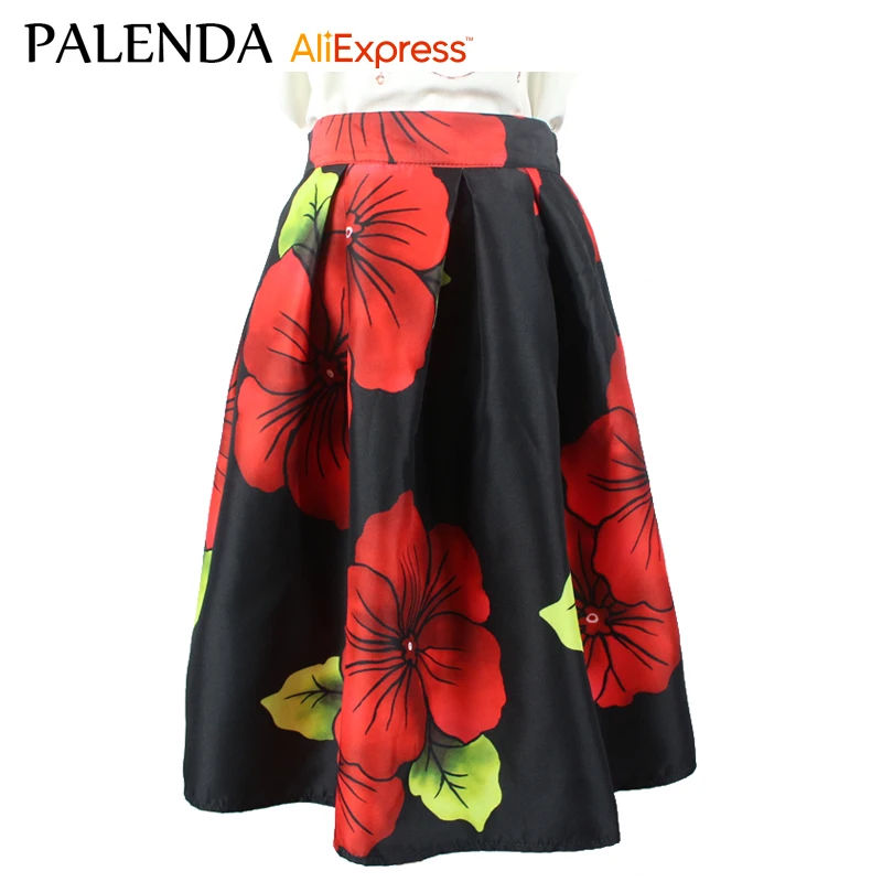 new printed A line flowers vintage fashion knee length skirts for women