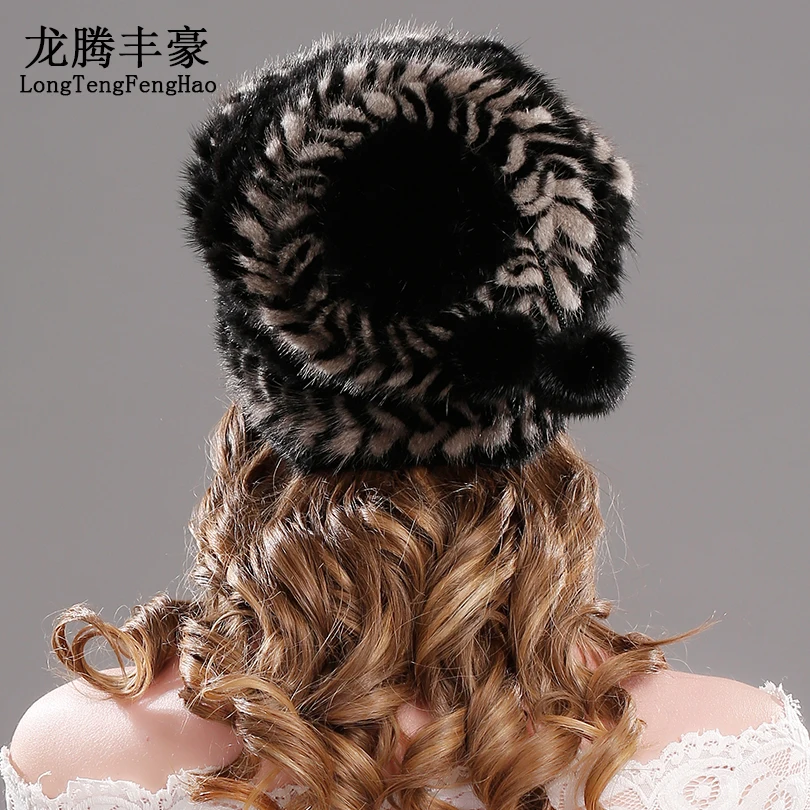 Sombreros de punto de piel de visón sombreros de Invierno para mujer gorra de piel Real Natural nueva marca de piel gorro de punto para mujer gorros de piel de visón genuino - 2