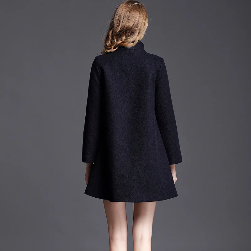 Double Lady Manches Nouvelle Boutonnage Régulière Longues Femmes Manteau À Office Bleu Marine Lâche Chute Longueur D'hiver Laine Moyen 2018 R6PqTT