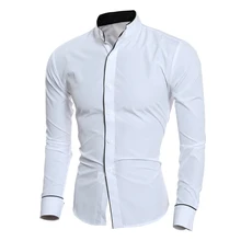 Men Long Sleeves Shirt Slim Fit Stand Collar Simple Casual Tops for Spring GDD99