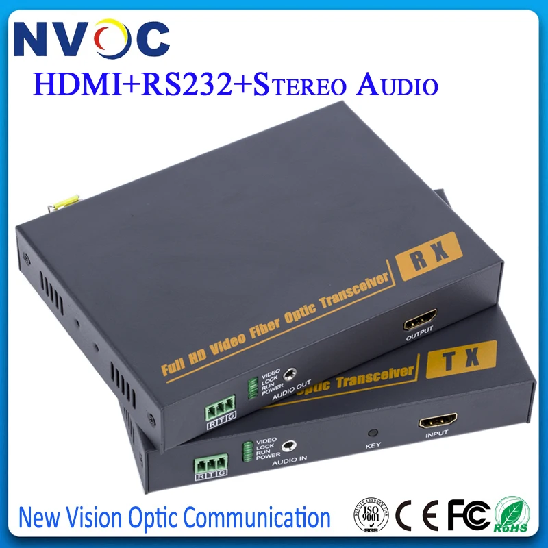 HDMI волоконно-оптический удлинитель 1080P с RS232 и стерео аудио HDMI волоконно-оптический конвертер, евро зарядка