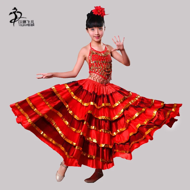 

Kids spanish dance dresses flamenco costumes skirts for girls Belly Dance Big Skirt Costume Spanish Dance Skirts