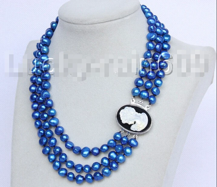 

shippingbaroque 16"-18" 3row 9mm navy blue FW pearls necklace E8800 (A0325)