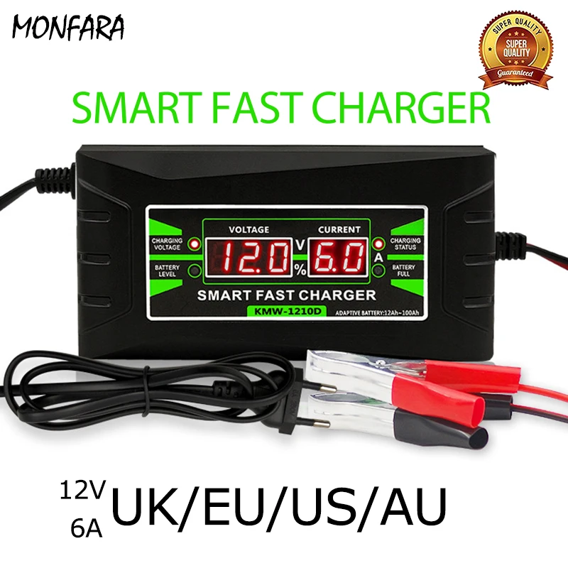 

New Full Automatic Car Battery Charger 12V 6A Intelligent Fast Power Charging Wet Dry Lead Acid Digital LCD For car motorcycle