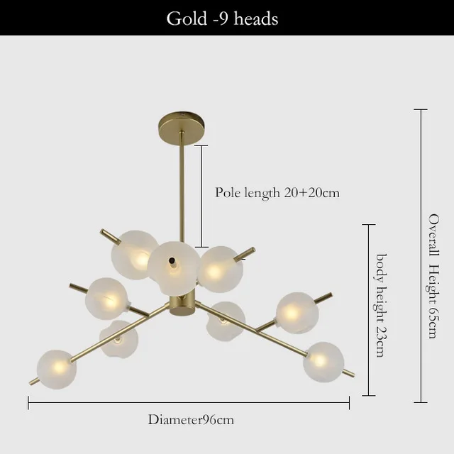 9/12/15 головок Nordic молекулярная Стекло шаровидная люстра постмодерн Простой конструктор Модель номер светодиодное освещение - Цвет абажура: Gold 9heads