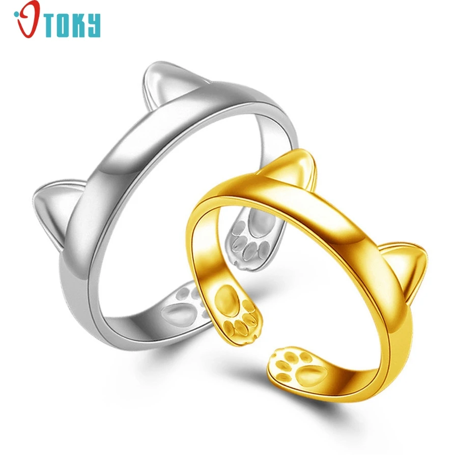 Дизайн 925 кошачьи уши кольцо большой палец кольцо Регулируемый подарок для домашних животных женское кольцо#0919