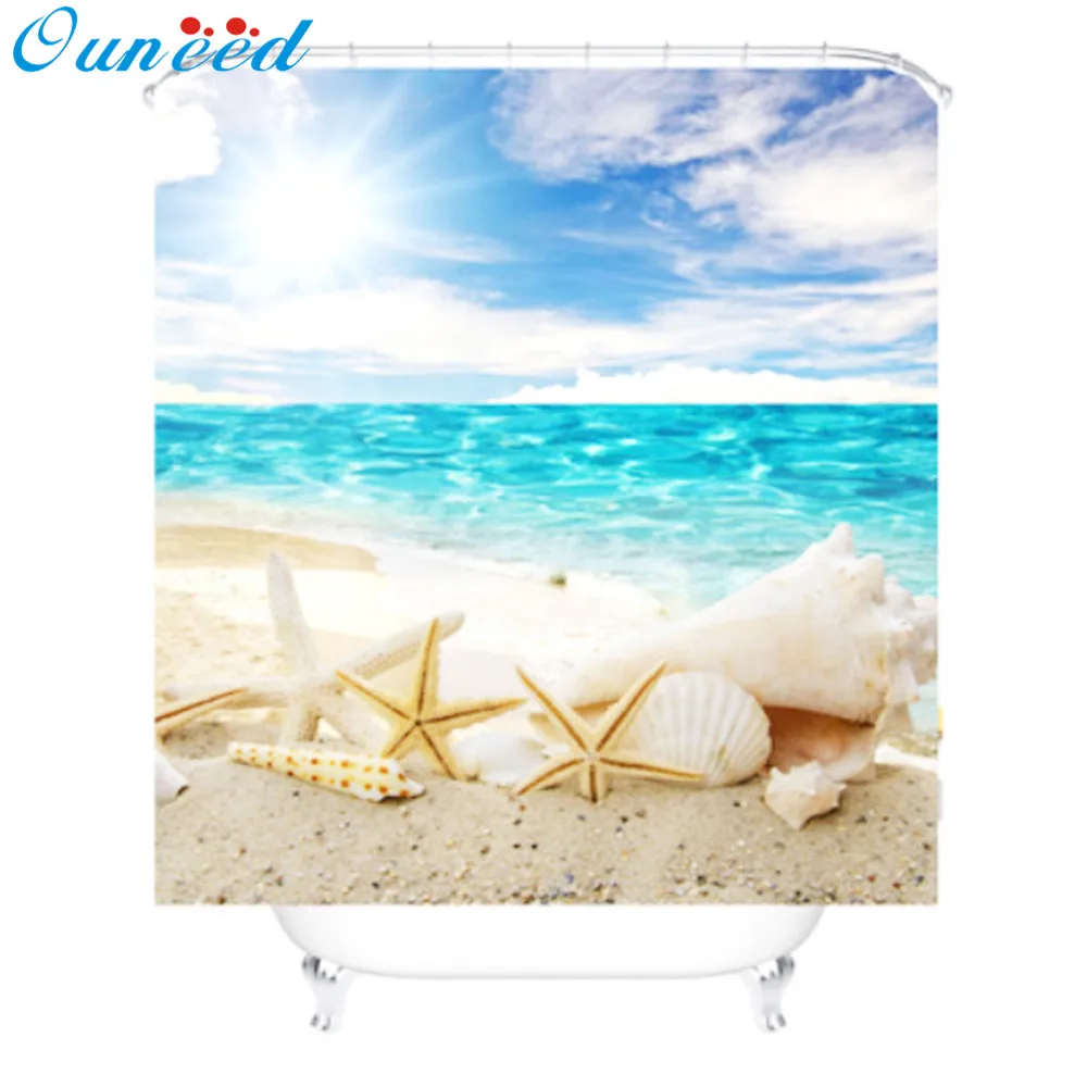 

Ouneed Shower Curtains Sea view shell Pattern Shower Curtains with Hooks Waterproof Mildewproof Bathroom Shower Curtain 2019 HOT