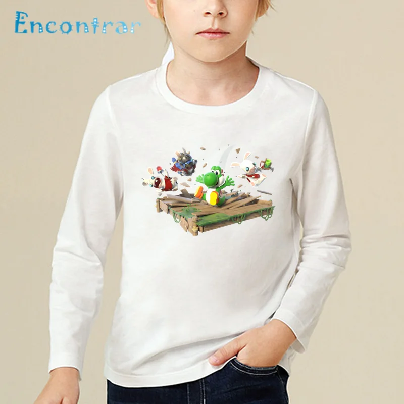 Детская футболка с принтом «Марио и рейвинг раббидс» Детская футболка с длинными рукавами Забавные топы с кроликами для маленьких