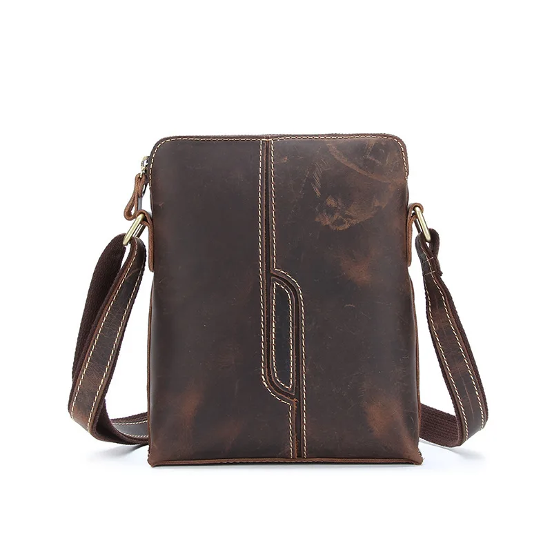 

Mens Shoulde Bag Messenger Bag Real Cow Leather Bag School Bag Ipad Case Holder Sling Small Crazy Horse Leather Mushi-xy1026