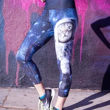 Для женщин CAT космонавта астронавт печати Фитнес быстросохнущая упражнения Леггинсы для женщин Высокая Талия до середины икры энергии Брюки для девочек Мотобрюки женская одежда