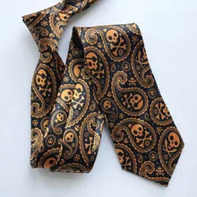 Модные мужские официальные галстуки с принтом черного цвета с золотым черепом, галстук с узором пейсли
