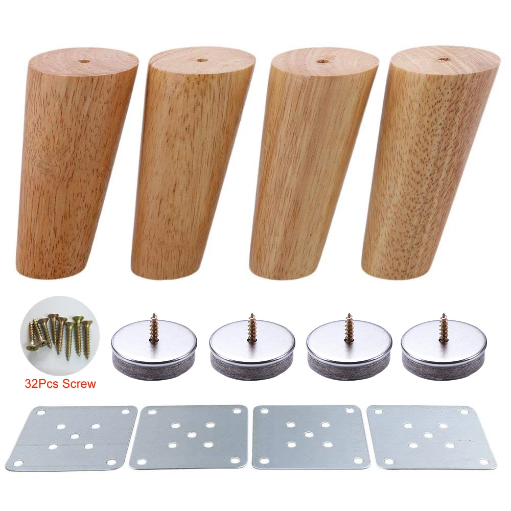 

4Piece 12cm Height Wood Color Oblique Tapered Reliable Wood Furniture Cabinets Legs Sofa Feets With Screws and Mats