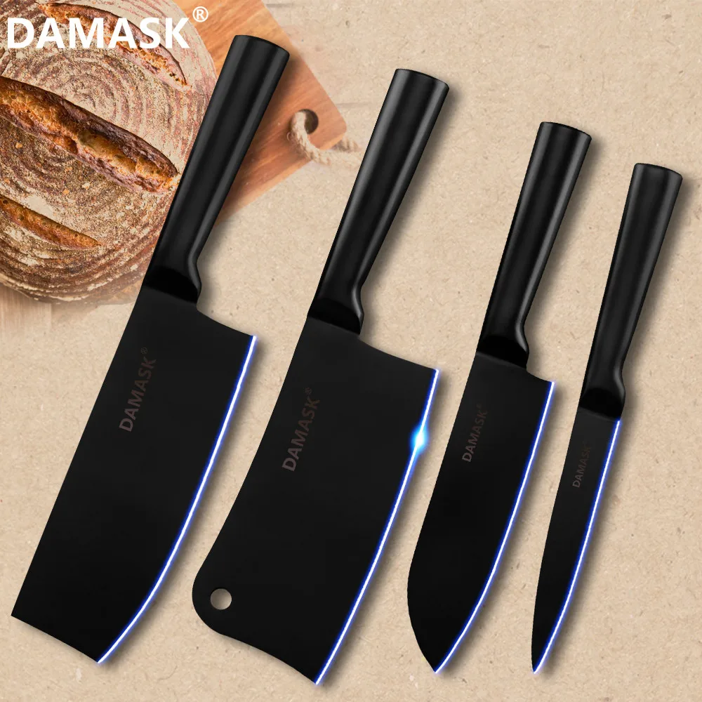 DAMASK набор ножей из нержавеющей стали нож шеф повара 4Cr14mov кухонный Santoku режущий