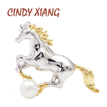 

CINDY XIANG new arrival copper running horse collar pins for women and men unisex small brooch suit accessories vivid animal pin