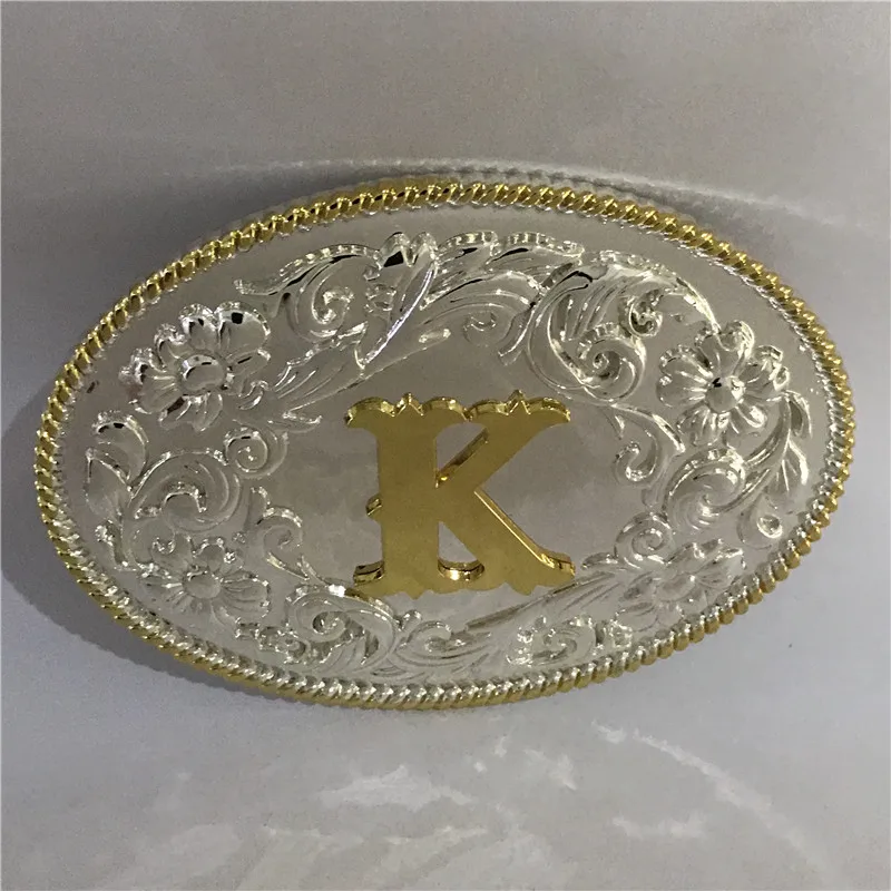 Розничная, модный мужской ремень с 5 разными золотыми буквами, пряжка A J M K S, Овальный металлический ковбойский ремень, ювелирное изделие - Цвет: K