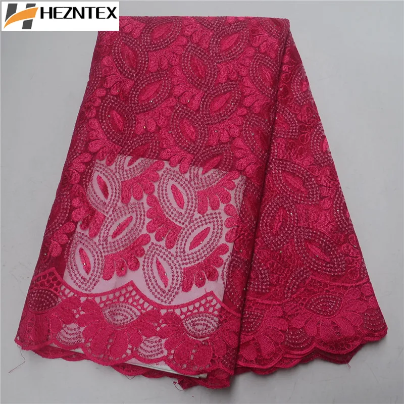

Latest African Embroidered Lace High Quality French Tulle Lace French Swiss Voile Lace Fabric In Fushia Pink For Party PSA391-1