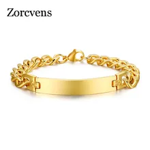 ZORCVENS мужские ID браслеты из нержавеющей стали, браслет цвета золота, цепочка для бордюра, весеннее закрытие, настраиваемое имя, дата, информация для мальчиков