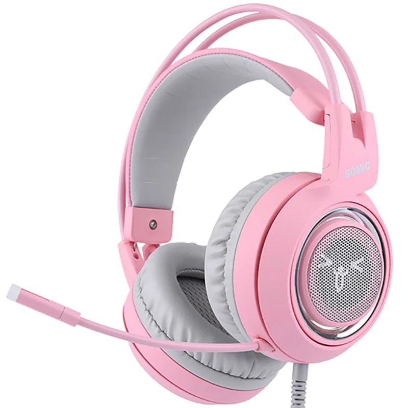 SOMIC G951 розовые кошачьи наушники виртуальной 7,1 с шумоподавлением, игровые наушники, вибрация, светодиодный, USB гарнитура, наушники для девочек, для ПК