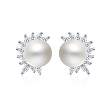 Натуральная S925 стерлингового серебра Дерево лист серьги гвоздики темперамент жемчужные rarrings ювелирные изделия в Корейском стиле цветок из циркона Brinco де Прата