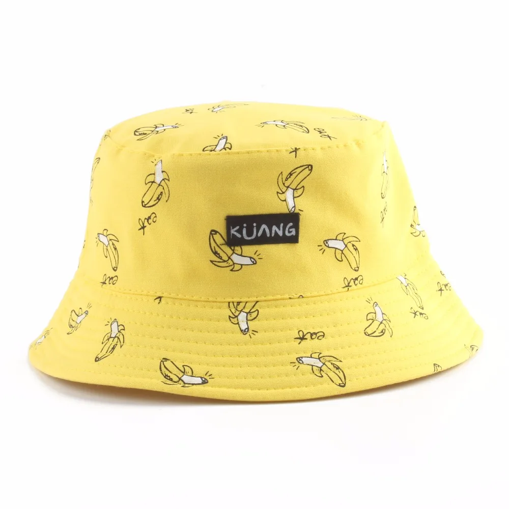 

2019 fashion Panama Bucket Hat Men Women Summer Bucket Cap Banana Print Yellow Hat Bob Hat Hip Hop Gorros Fishing Fisherman Hat