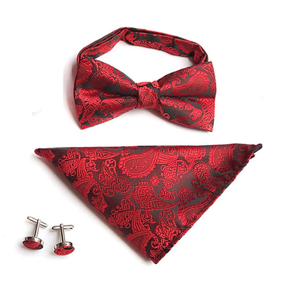 Мужской Пейсли Цветочный галстук-бабочка для смокинга запонки квадранные Карманные Платки набор HZTIE0312