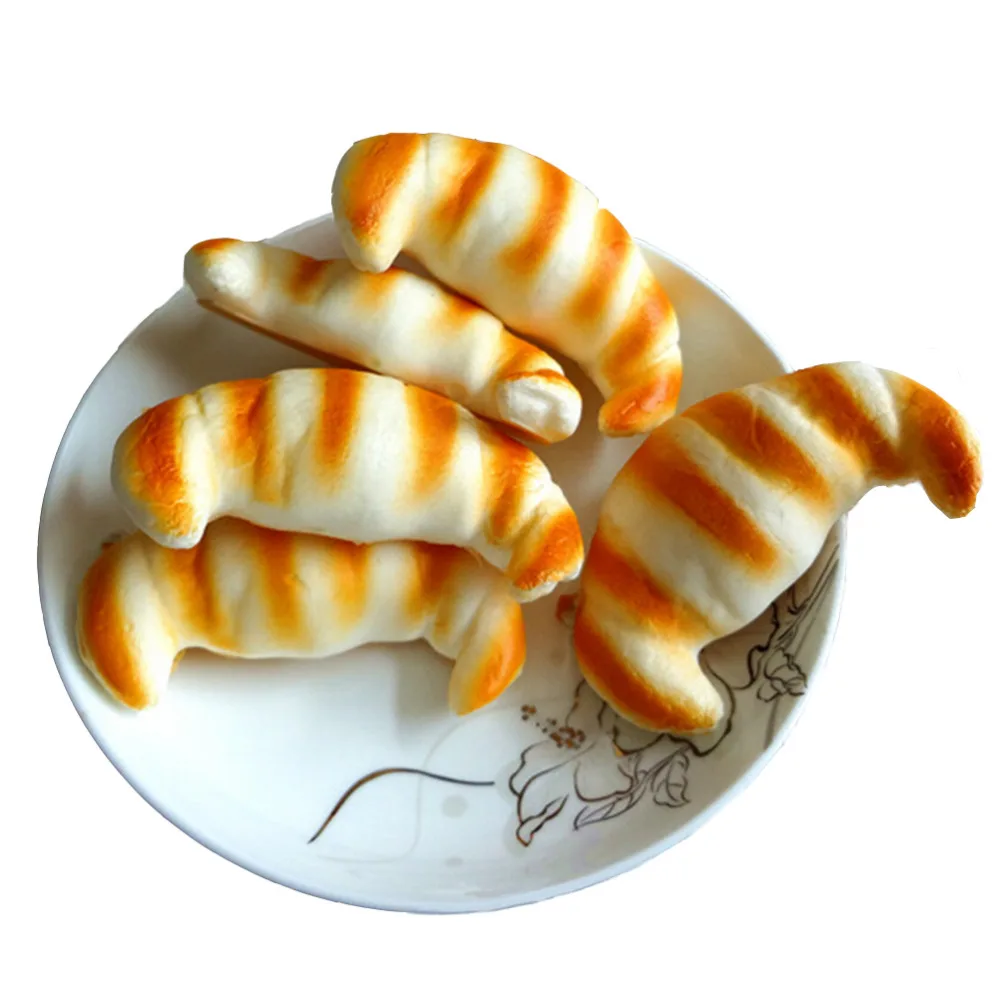 

1PC Croissants DIY Decorative Craft phone Charm Bread Straps 8CM Action Toy Figures Soft Kawaii Miniature Food Stripe Bread