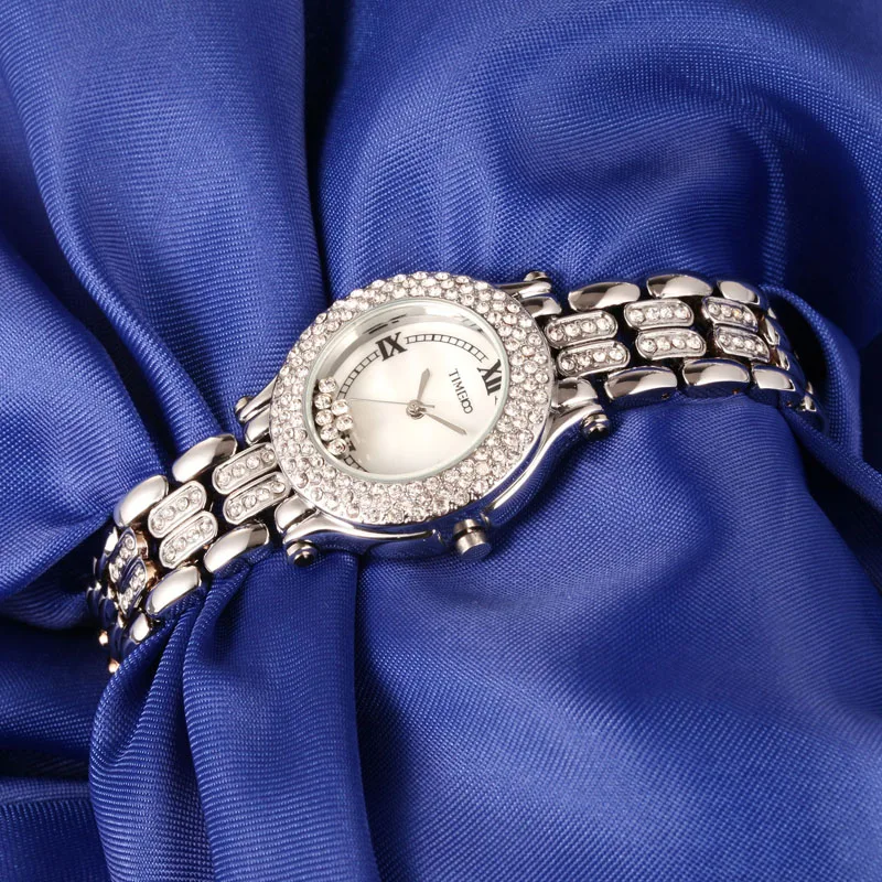 TIME100 женские Часы циферблат из перламутра Алмазный корпус Серебренный Ремешок сплава Дамы Кварцевые Наручные Часы Женщины часы