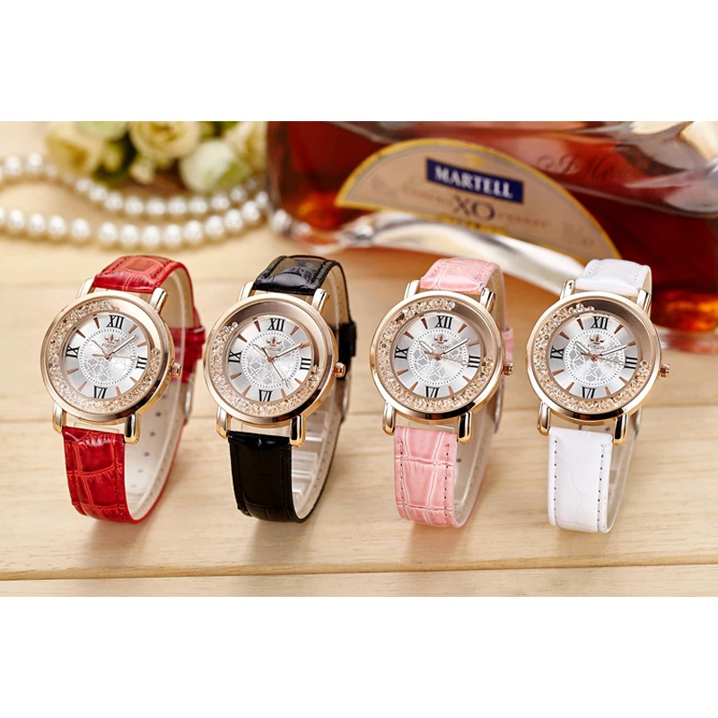 

Golden Cross New Fashion Women Watches Leather Quartz Wristwatch Ladies Dress Rhinestone Watch Women Montre Femme Watches
