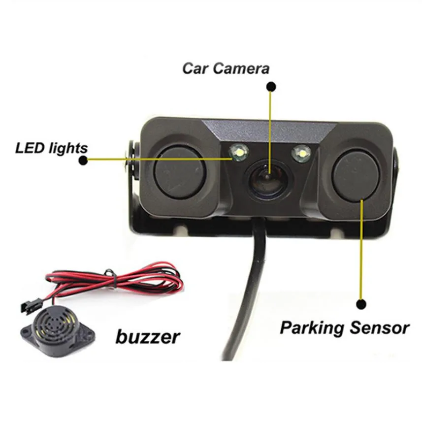 Автомобильная парковочная система, камера ночного видения, монитор, 2 светодиодный, Автомобильная камера заднего вида с радиолокационным датчиком парковки, камера заднего вида