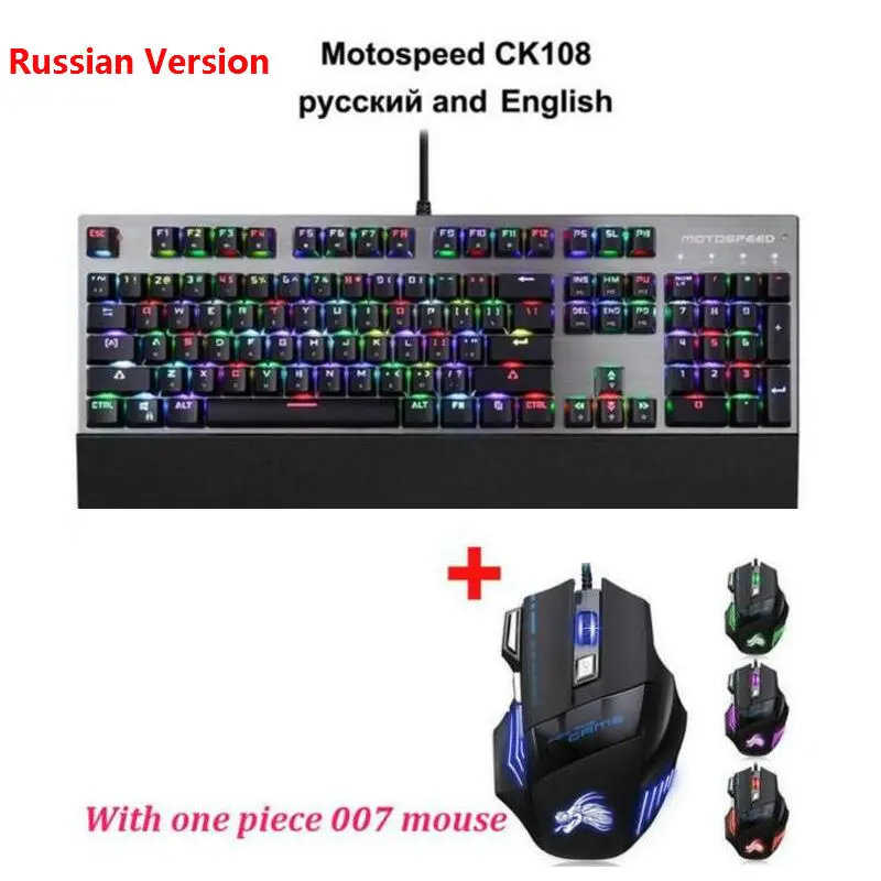 Оригинальная механическая клавиатура Motospeed CK108, 104 клавиш, RGB переключатель, игровой проводной светодиодный, с подсветкой, против привидения, для геймера, компьютера, ПК - Цвет: Russian with Mouse