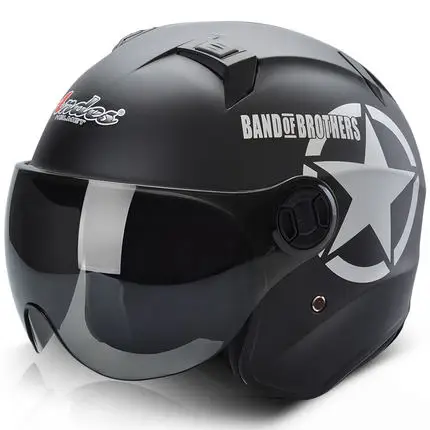 Мотоциклетный шлем, шлем для мотокросса, летний скутер 3/4, шлем с открытым лицом, мотоциклетный шлем, шлемы, откидной козырек, Lense для мужчин и женщин - Цвет: Black with Star 2