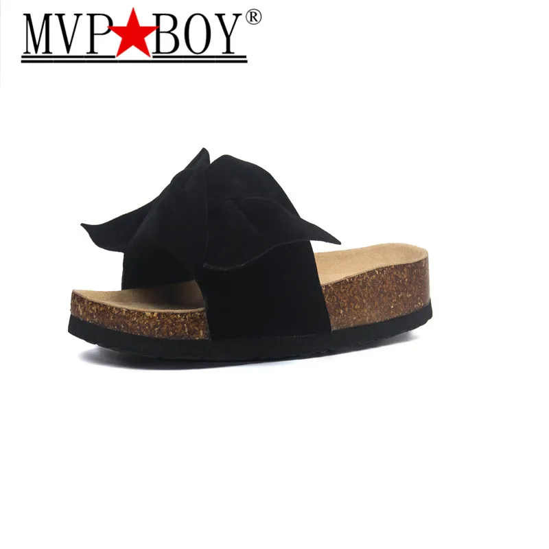 MVP BOY новинка 2019 женские модные летние пробковые шлепанцы с бантиком бабочкой
