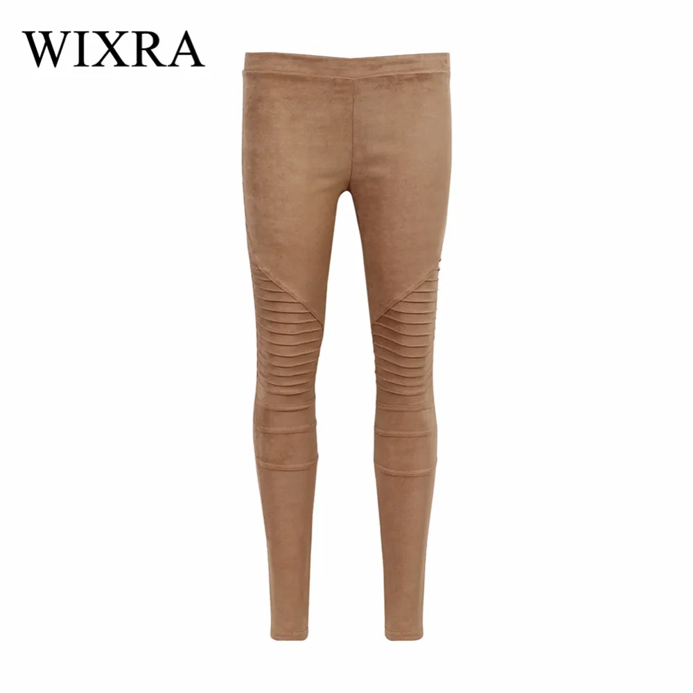 

WIXRA Basic Jeans Slim Suede Denim Ribbed Pants Fashion Skin Faux Leather Leggings Charming Skinny Pleated Trousers For Female