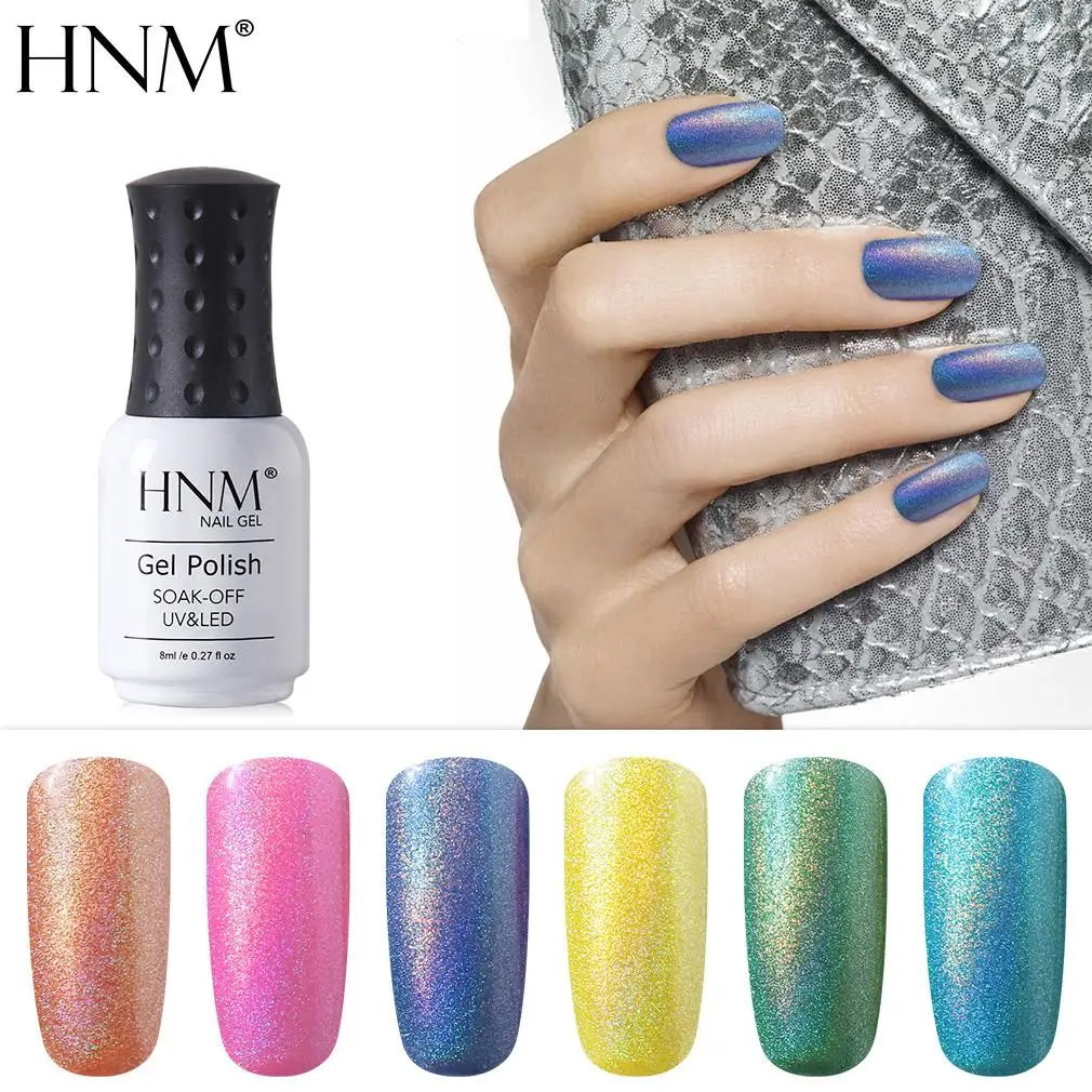 

HNM 8ml Rainbow Shimmer UV LED Gel Polish Professional Long-lasting Nail Lucky Varnish for Nail Art Design Manicure Hybrid