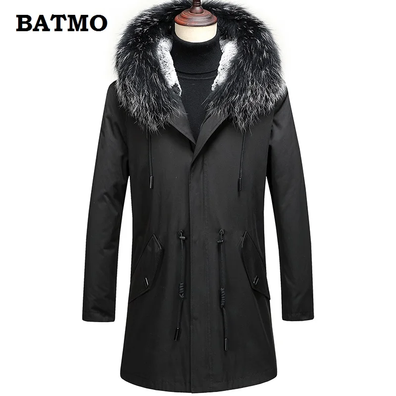 

BATMO 2018 new arrival winter high quality rabbitt fur liner&raccoon fur collar hooded parkas men,men's natural fur coat 1820