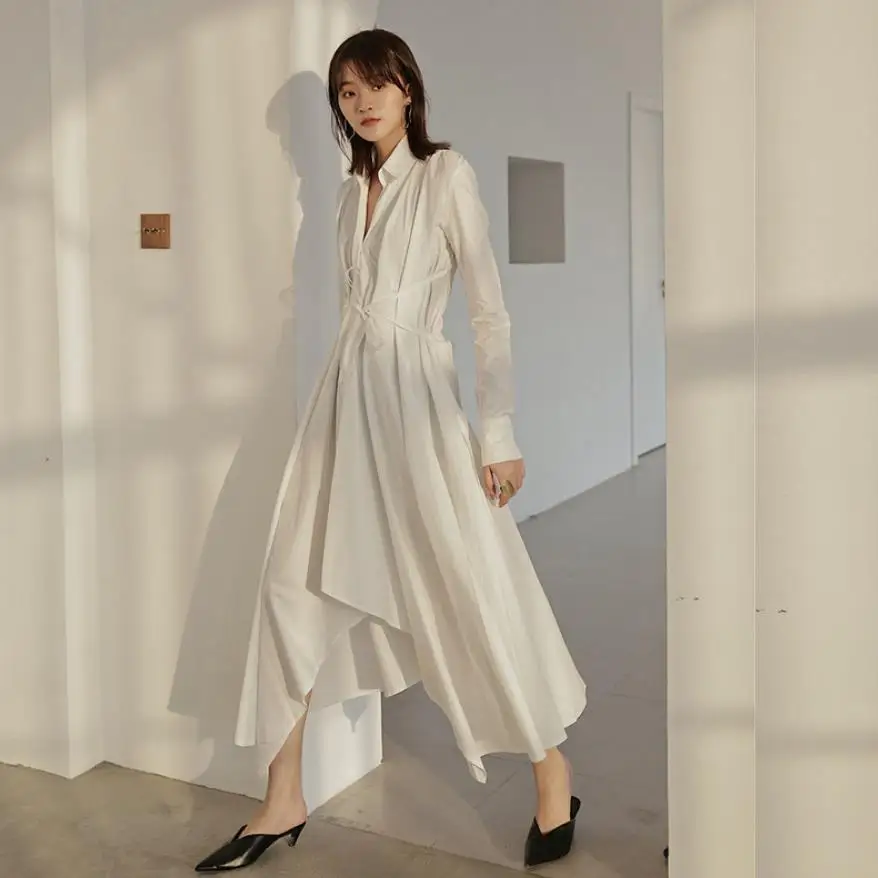 

Factory wholesale New mid-length loose hem cold cool style dress female super fairy shirt-style was thin dress wq2044