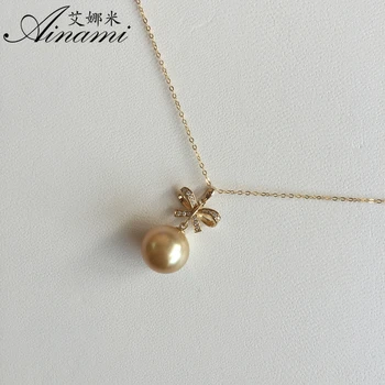 

[Ainami] 10-11mm South Sea Pearl Pendant 14k Yellow Gold Pendant Fine Jewelry witch necklace for christmas gifts with 18k chain