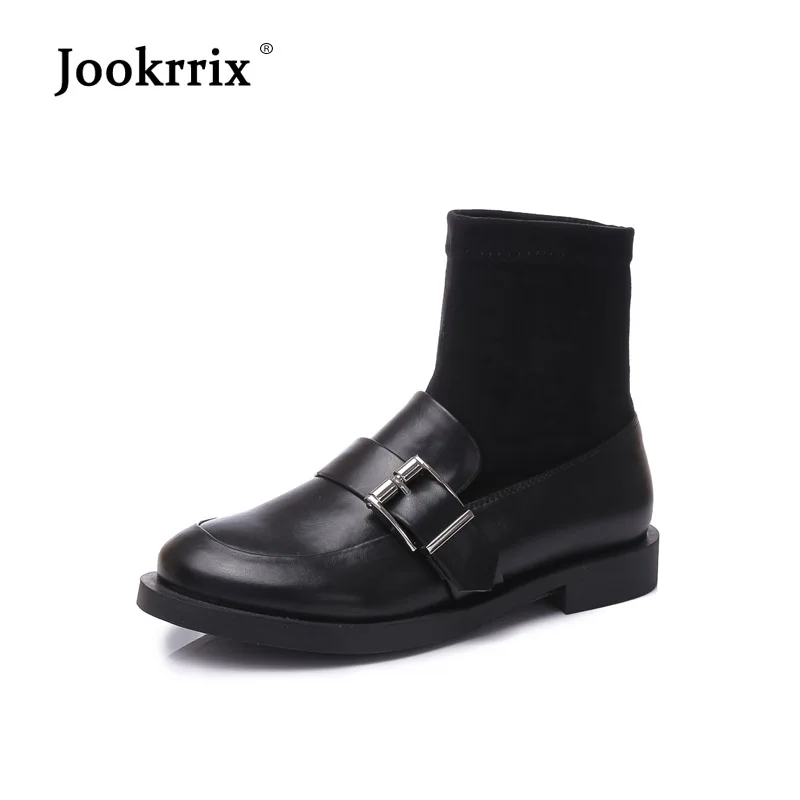 

Jookrrix New Elasticity Sock Shoes Women Fashion Martin Boots Lady chaussure Autumn Female footware Patchwork botas mujer Black